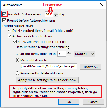 preference settings to enable auto archive