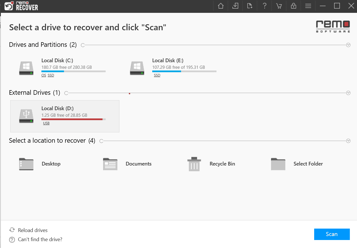 usb connected to remo recover
