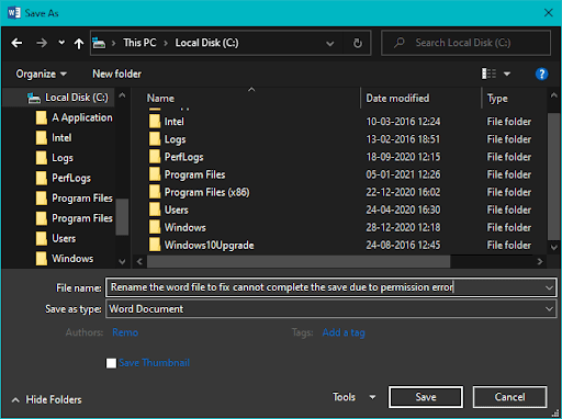 rename the word file to fix Microsoft file permission error