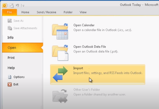 how-to-import-pst-file-on-outlook 2010