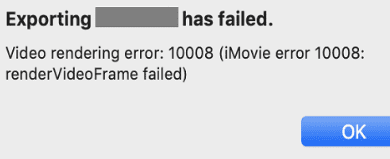 iMovie Error 10008 - renver Video frame failed