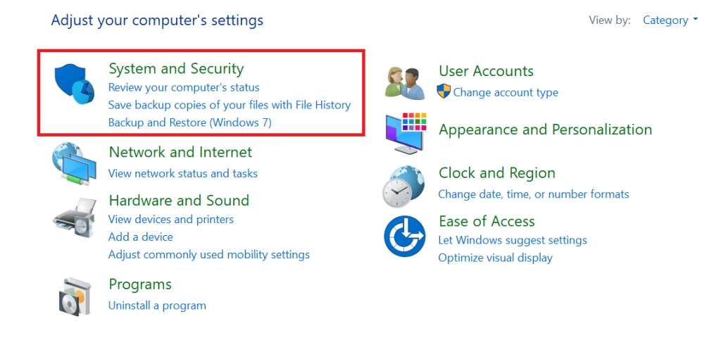 go to control panel and select system and security