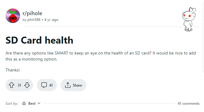 reddit user query about SD card health