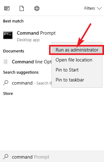 open command prompt as administrator