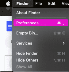 under finder click on the preferences option