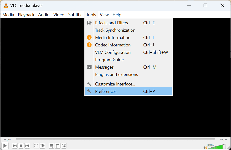 Go to Preferences in VLC